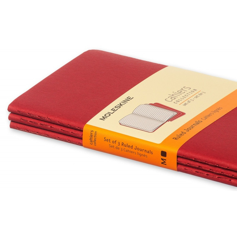 Zestaw 3 zeszytów MOLESKINE Cahier, P, 9x14cm, w linie, 64 stron, cranberry red