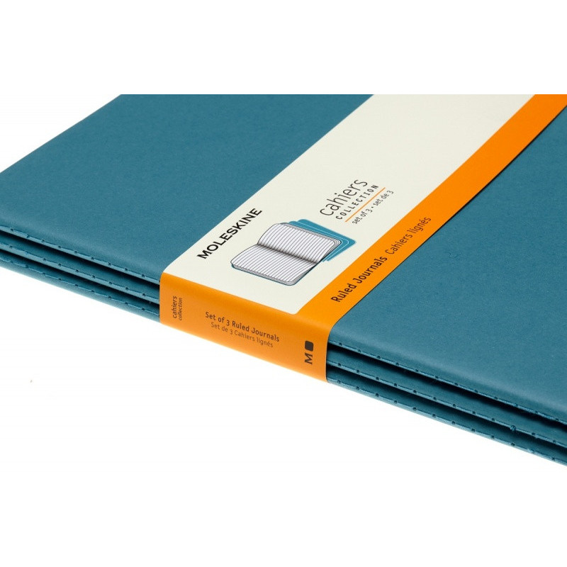 Zestaw 3 zeszytów MOLESKINE Cahier, XL, 19x25cm, w linie, 120 stron, brisk blue