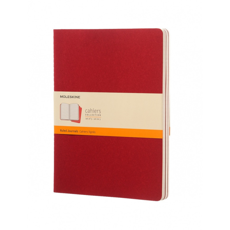 Zestaw 3 zeszytów MOLESKINE Cahier, XL, 19x25cm, w linie, 120 stron, cranberry red