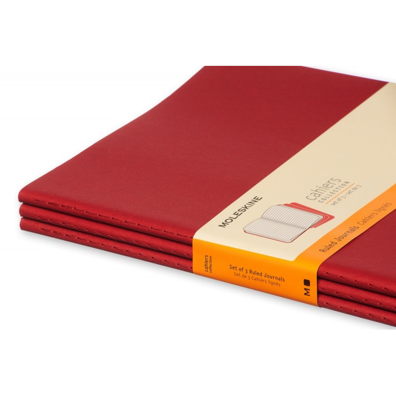 Zestaw 3 zeszytów MOLESKINE Cahier, XL, 19x25cm, w linie, 120 stron, cranberry red