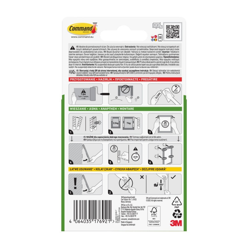 Rzepy COMMAND™ (17206), do wieszania obrazów, duże, 8 szt. białe