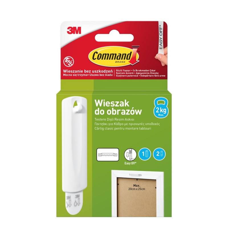 Wieszak COMMAND™ (17040), do obrazów z uchwytem, 1 haczyk + 2 paski, biały