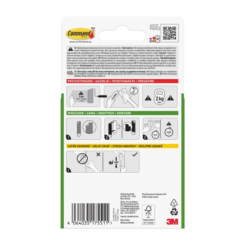 Wieszak COMMAND™ (17040), do obrazów z uchwytem, 1 haczyk + 2 paski, biały