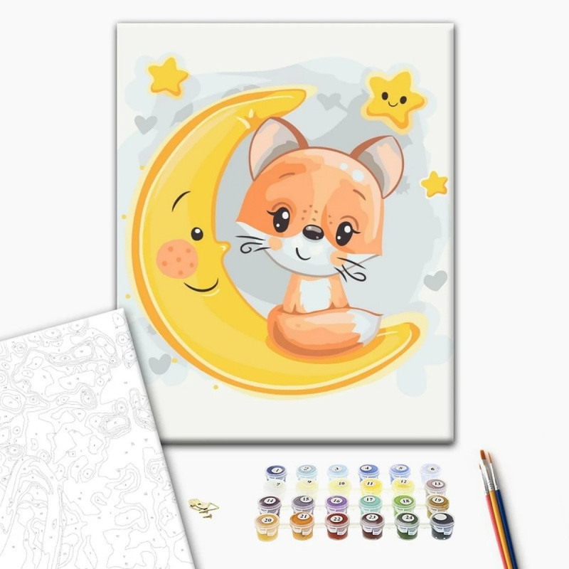 Malowanie po numerach BRUSHME, 30x40 cm, kids, lis na księżycu, 1 szt.