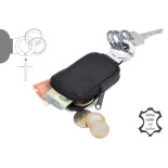 Brelok TROIKA Pocket Click, 3 kółka do kluczy, etui na monety na suwak, czarna skóra