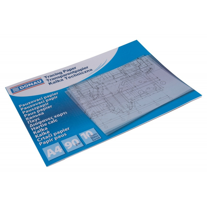 Kalka techniczna DONAU, A4, 10 arkuszy, 90gsm, transparentna