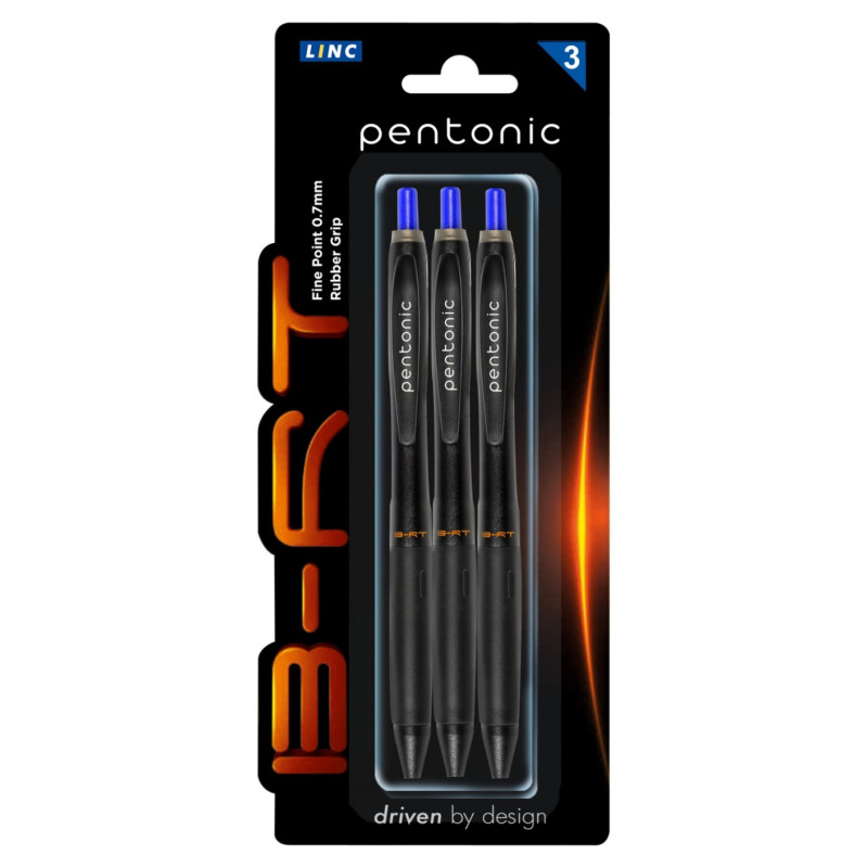 Długopis LINC Pentonic B-RT, śr. kulki 0,7mm, gr. linii 0,3mm, 3 szt., blister, niebieski