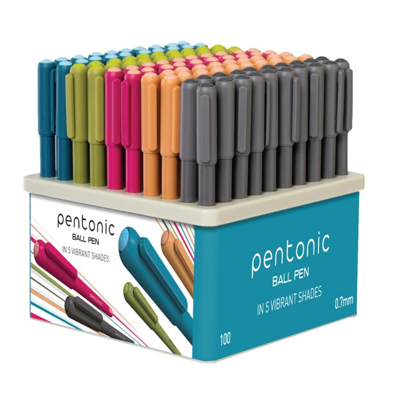 Display długopisów LINC Pentonic Colors, śr. kulki 0,7mm, gr. linii 0,3mm, display 100 szt., mix kolorów