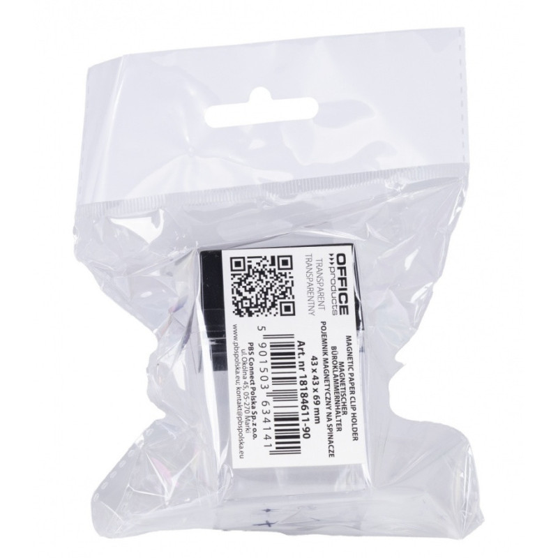 Pojemnik magnetyczny na spinacze OFFICE PRODUCTS, prostokątny, pusty, transparentny