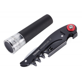 Zestaw do wina TROIKA Weinprobe, korkociąg + nożyk + zatyczka, czarny