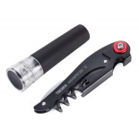 Zestaw do wina TROIKA Weinprobe, korkociąg + nożyk + zatyczka, czarny