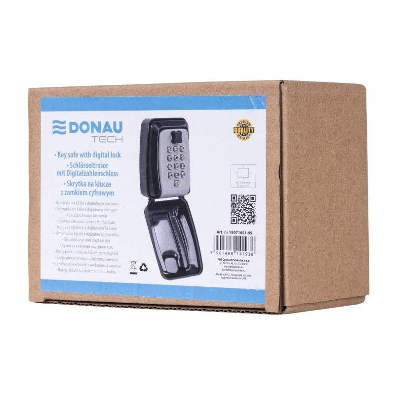 Skrytka na klucze DONAU TECH, z zamkiem cyfrowym, 115x95x40 mm, czarno-srebrna