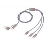 Kabel ładujący TROIKA Dreizack, 1m, 3w1, szary