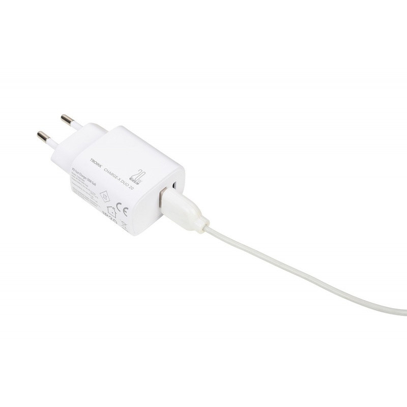 Ładowarka TROIKA Charge-X Duo 20, dwa porty USB-C+A, biała