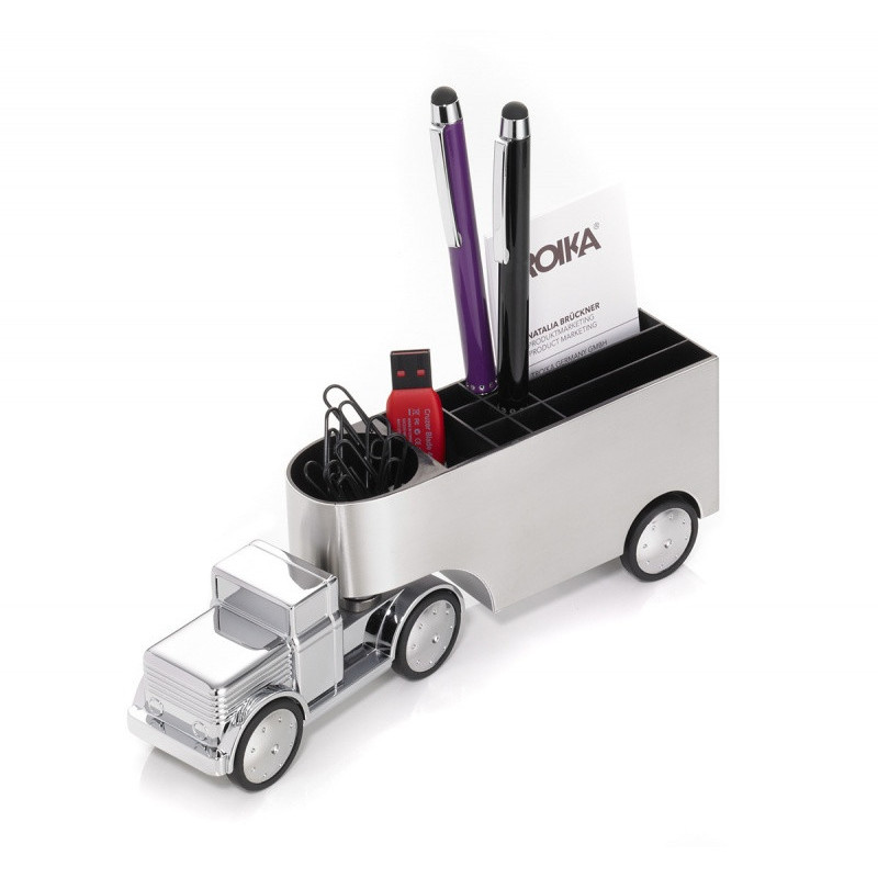 Przybornik na biurko TROIKA Office Trucker, ciężarówka, chromowany, szary