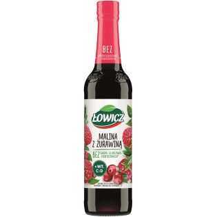 Syrop owocowy ŁOWICZ, malina z żurawiną, 400ml, krótki termin ważności