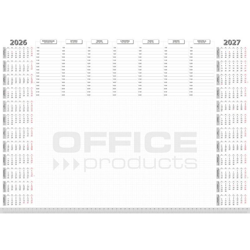 Podkładka na biurko OFFICE PRODUCTS, planer 2026/2027, biuwar 594x420mm A2 ,52k., biała