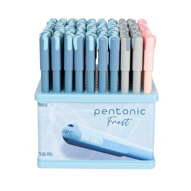 Display długopisów żelowych LINC Pentonic Frost, śr. kulki 0,6 mm, 100 szt., mix kolorów