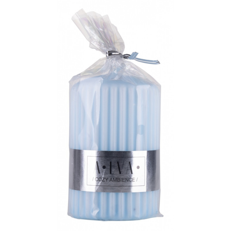 Świeca słupek ryflowana DONAU HOME Alva, 60x90mm, błękitny