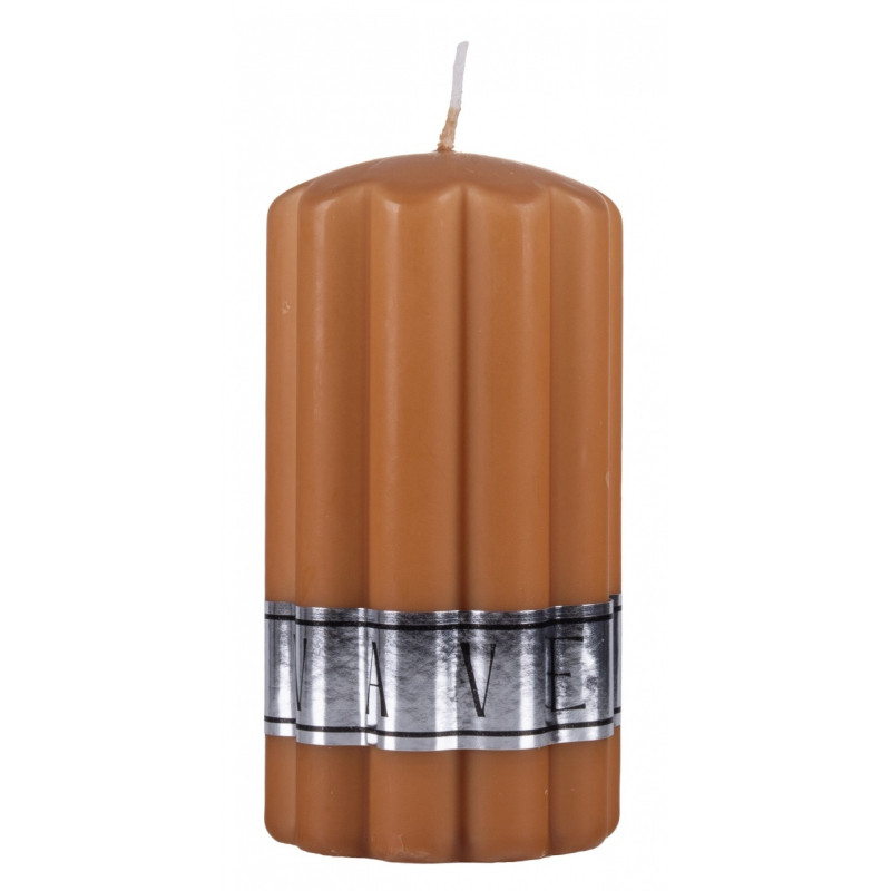 Świeca słupek ryflowana DONAU HOME Wave, 70x130mm, karmelowy
