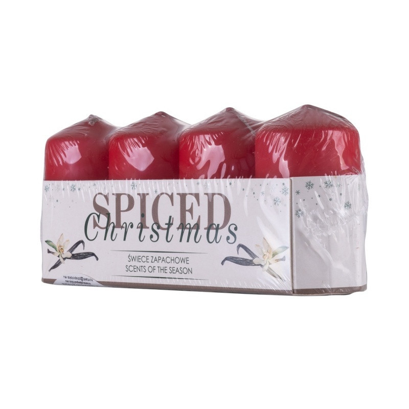 Świeca słupek DONAU HOME Spiced Christmas, 40x70mm, 4 szt., wanilia, czerwony
