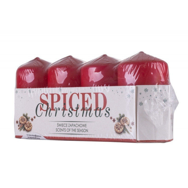 Świeca słupek DONAU HOME Spiced Christmas, 40x70mm, 4 szt., ciastka korzenne, czerwony