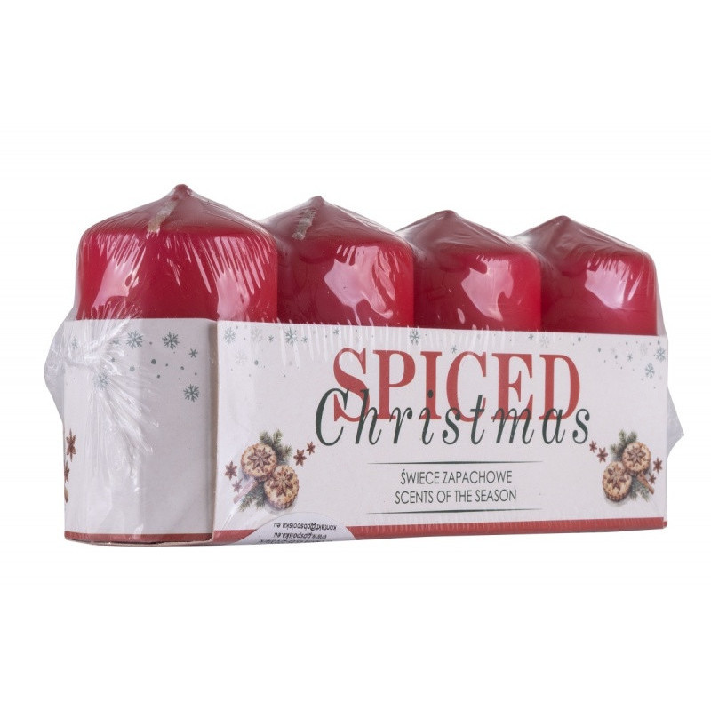 Świeca słupek DONAU HOME Spiced Christmas, 40x70mm, 4 szt., ciastka korzenne, czerwony