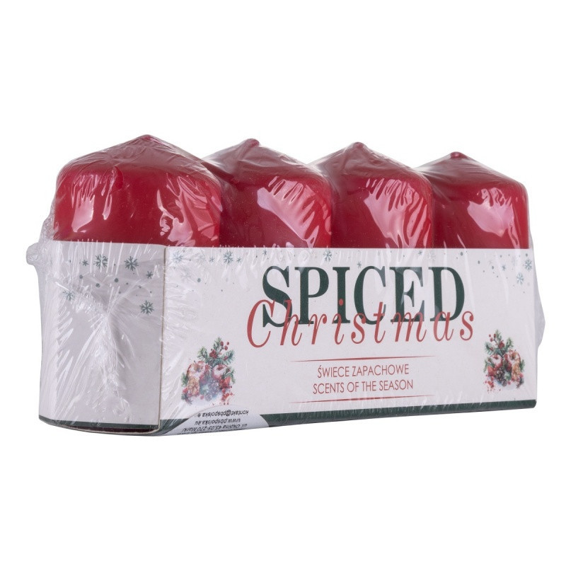 Świeca słupek DONAU HOME Spiced Christmas, 40x70mm, 4 szt., jabłko z cynamonem, czerwony