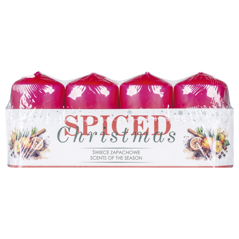 Świeca słupek DONAU HOME Spiced Christmas, 40x70mm, 4 szt., pomarańcza z goździkami, czerwony