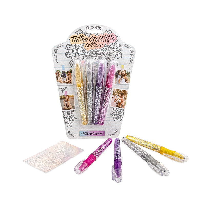 Długopisy żelowe do tatuażu z brokatem TRENDHAUS FF, zestaw 4 szt., mix kolorów