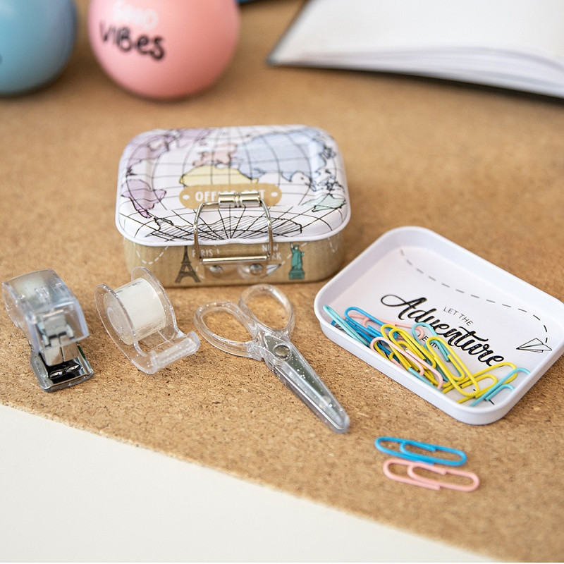 Wszystko do szkoły TRENDHAUS SCH, zestaw biurowy, 5 elementów, pudełko metalowe, mix kolorów