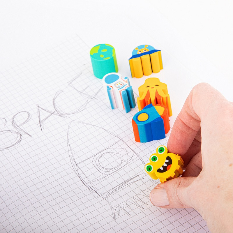 Gumki do ścierania TRENDHAUS ER, dino i kosmos, zestaw 6 szt., mix kolorów