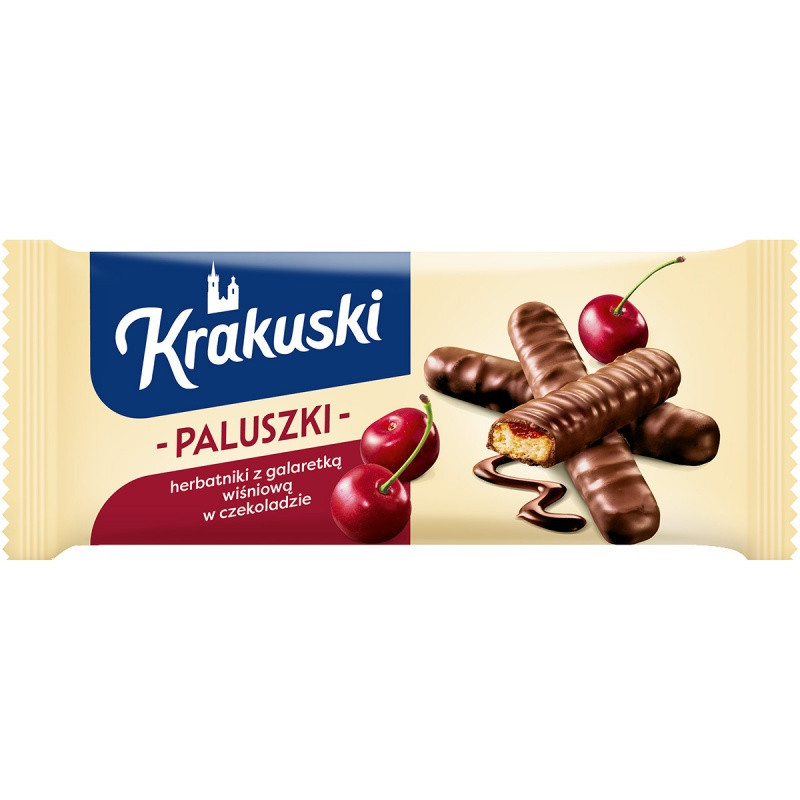 Ciastka paluszki KRAKUSKI, wiśnia w czekoladzie, 144g