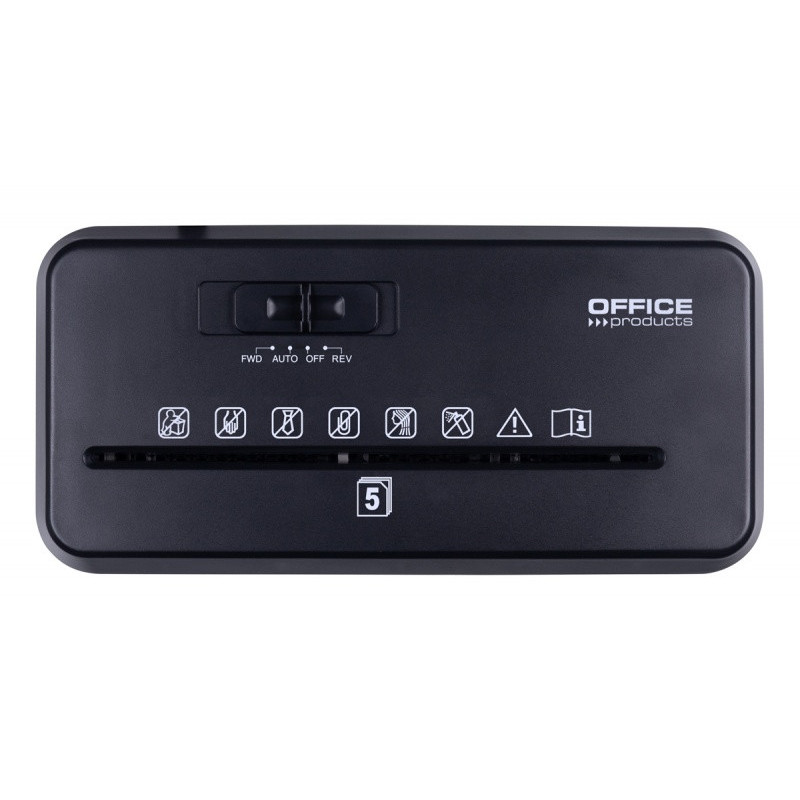 Niszczarka OFFICE PRODUCTS, ścinki, do 5 kartek A4, kosz 8l, czarna