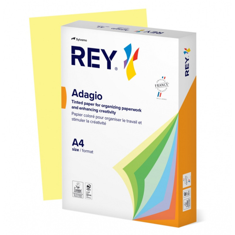Papier ksero REY ADAGIO, A4, 160gsm, 49 żółty kanarkowy pastel *RYADA160X471 R100, 250 ark.
