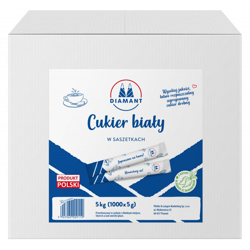 Cukier biały DIAMANT, w saszetkach, 1000x5g