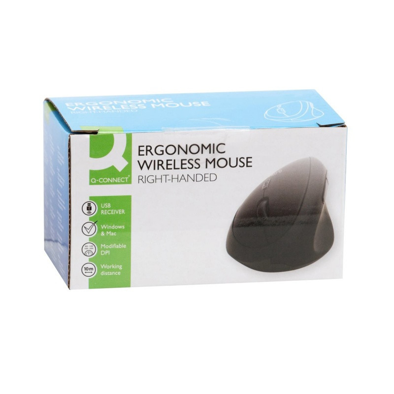 Myszka ergonomiczna bezprzewodowa pionowa Q-CONNECT, 6-przyciskowa, na baterie, dla praworęcznych, czarna