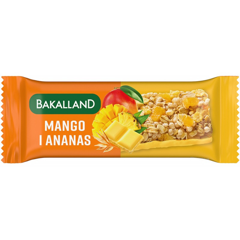 Baton zbożowy BAKALLAND, mango i ananas, 40g