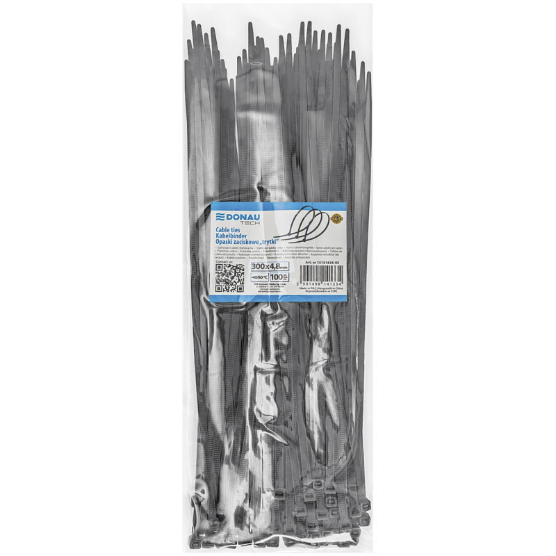 Opaski zaciskowe/trytytki DONAU TECH, 300x4,8mm, 100szt., temp. -40/80, czarne