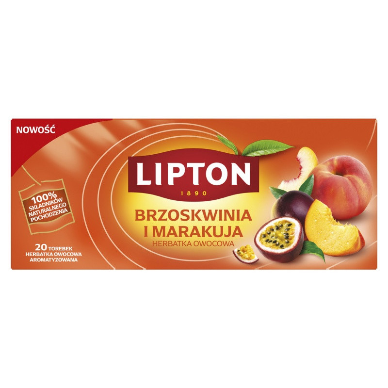 Herbata LIPTON owocowa, brzoskwinia i marakuja, 20 torebek