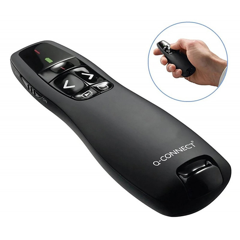 Prezenter ze wskaźnikiem laserowym Q-CONNECT, 5‑przyciskowy, czarny