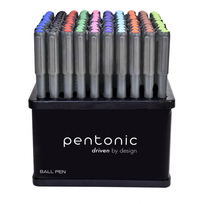 Display długopisów LINC Pentonic, śr. kulki 1,0mm, gr. linii 0,5mm, 100 szt., mix kolorów