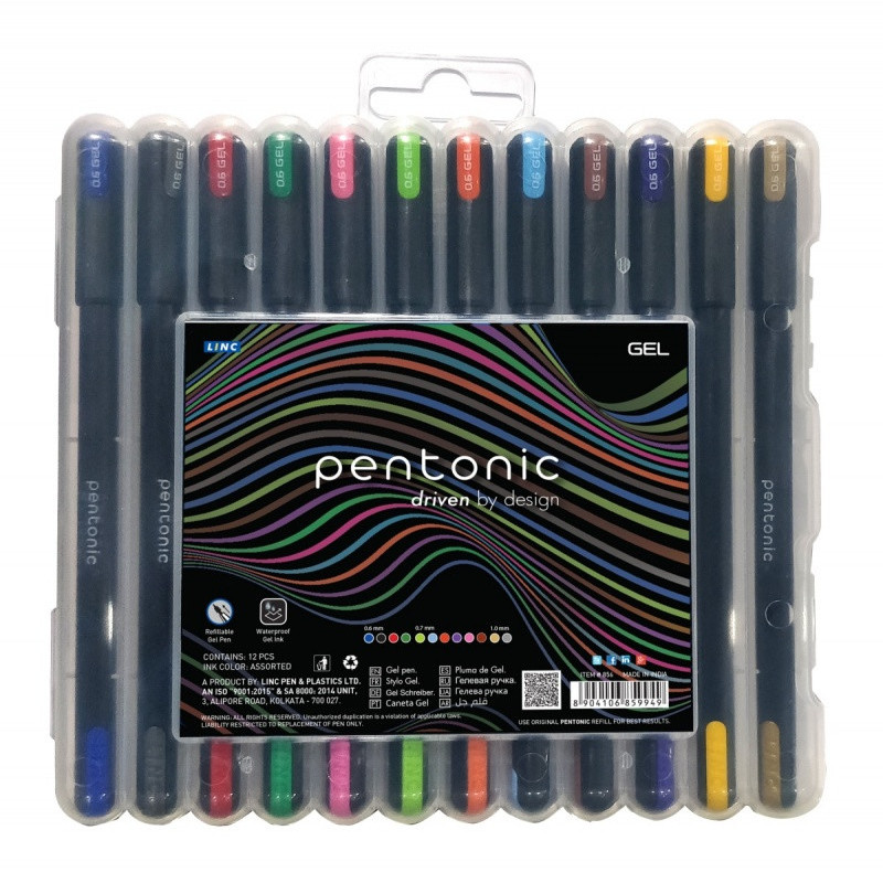 Długopis żelowy LINC Pentonic, zestaw 12 szt, zawieszka, mix kolorów
