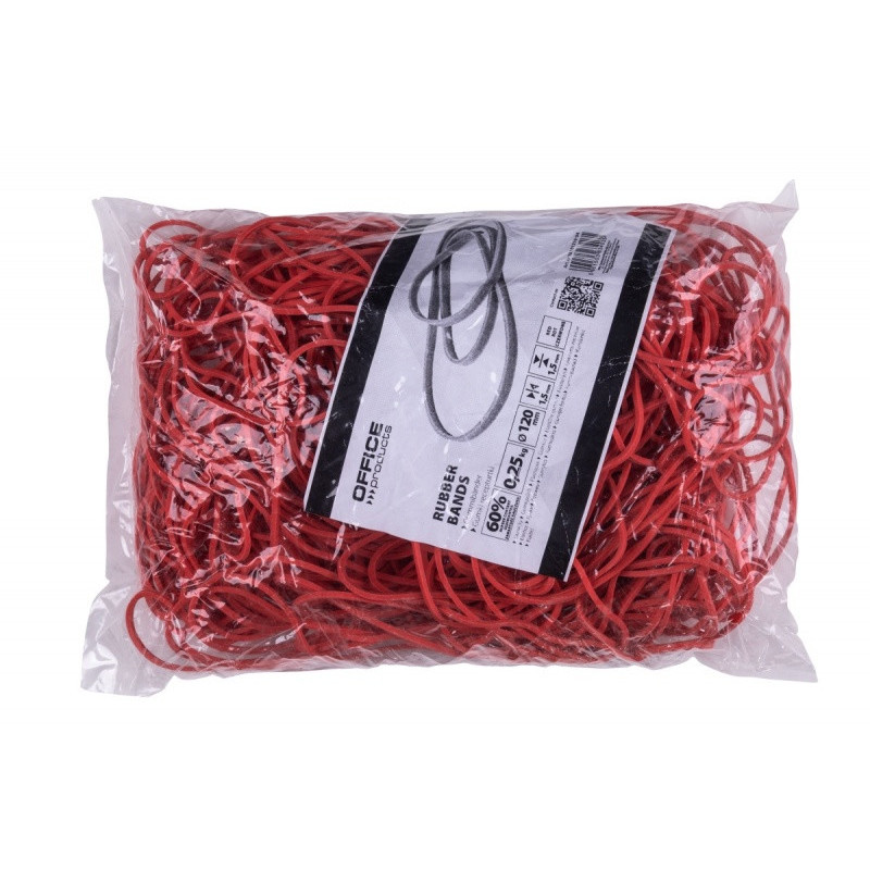 Gumki recepturki OFFICE PRODUCTS, średnica 120mm, 1,5x1,5mm, 60% kauczuku, 250g, zgrzewka, czerwone