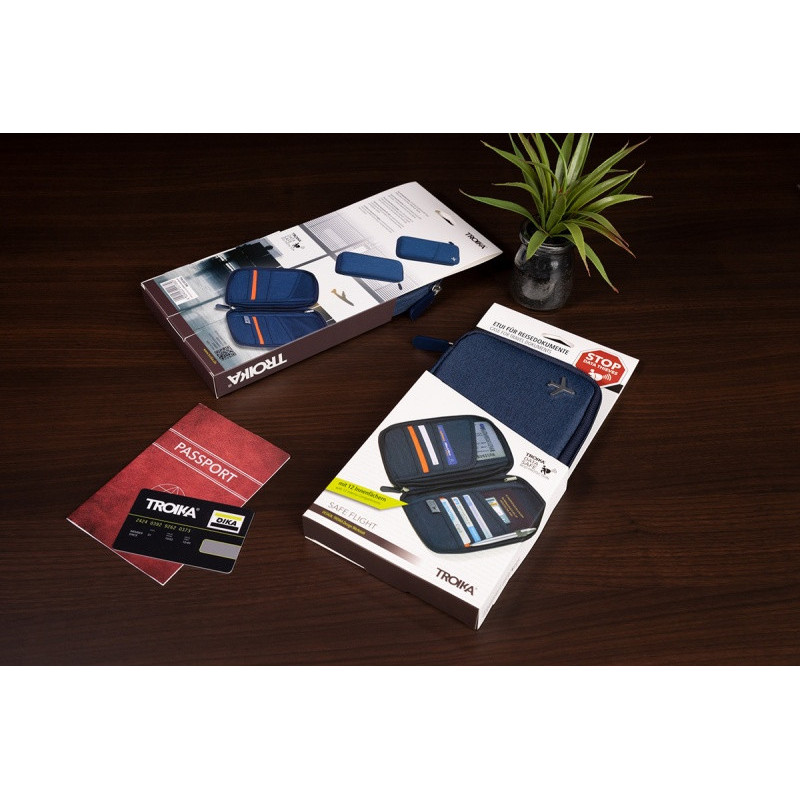 Etui na dokumenty TROIKA Safe Flight, na suwak, niebieskie
