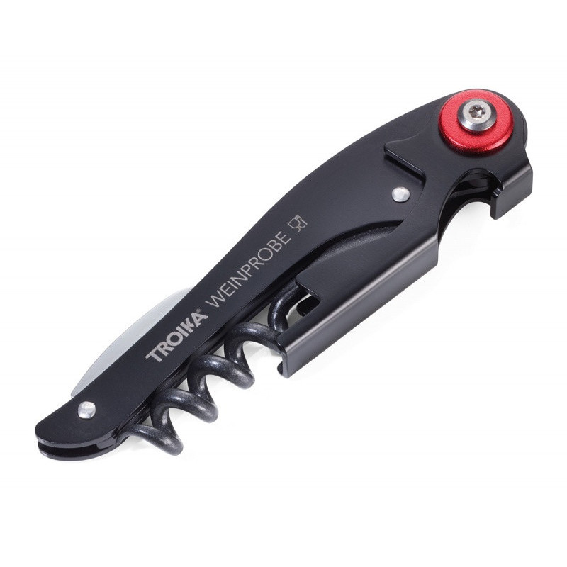 Zestaw do wina TROIKA Weinprobe, korkociąg + nożyk + zatyczka, czarny