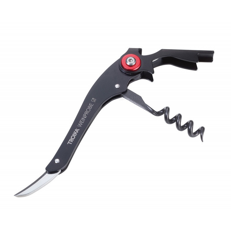 Zestaw do wina TROIKA Weinprobe, korkociąg + nożyk + zatyczka, czarny