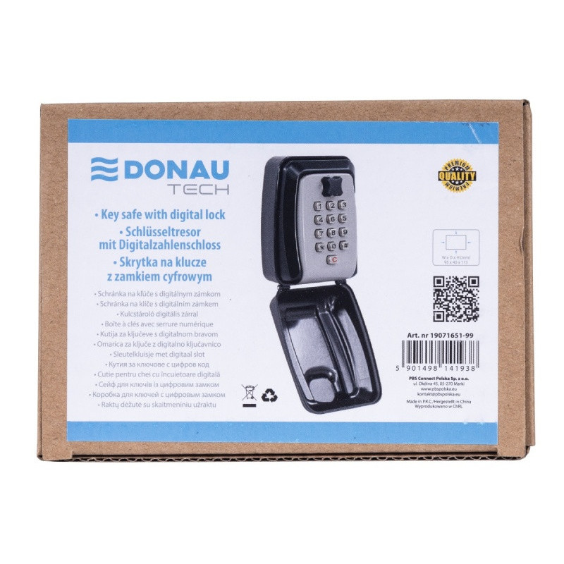 Skrytka na klucze DONAU TECH, z zamkiem cyfrowym, 115x95x40 mm, czarno-srebrna