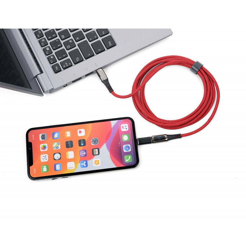 Kabel ładujący TROIKA Speedy XL, 2m, przejściówka USC-C na lightning, czerwony