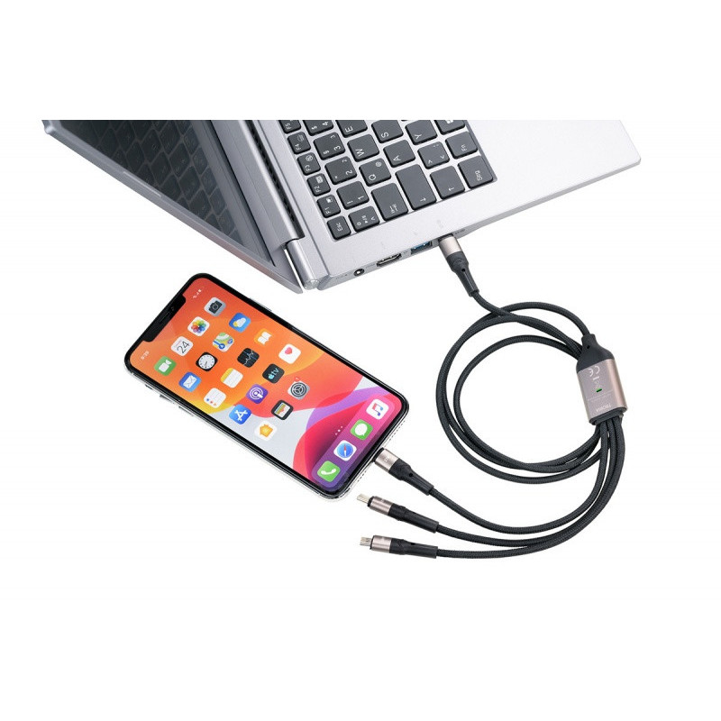 Kabel ładujący TROIKA Dreizack Pro, 1,2m, 3w1, czarny